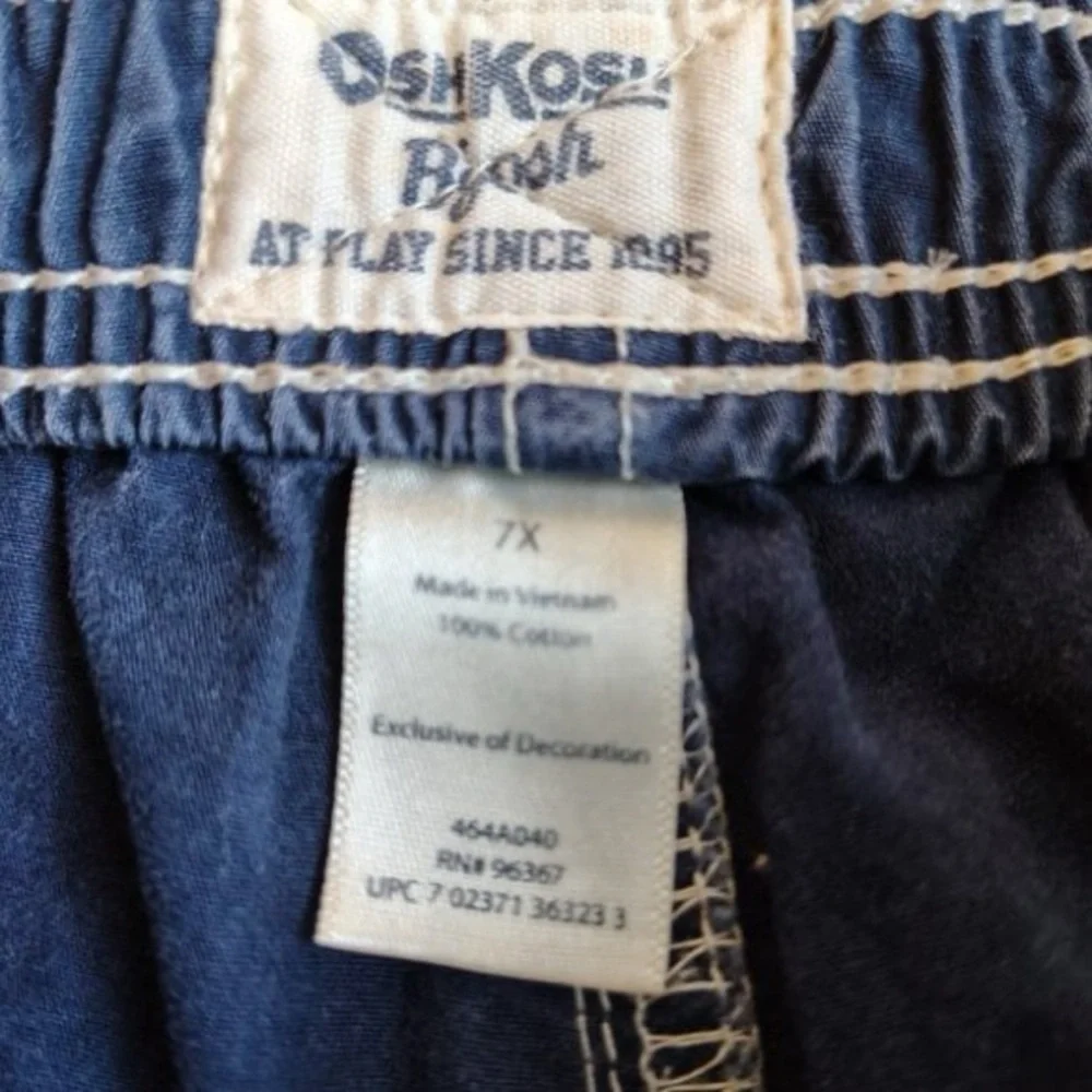 Oshkosh Bgosh Denim Shorts Boys 7X Blue Drawstring Cargo Stitched Pockets